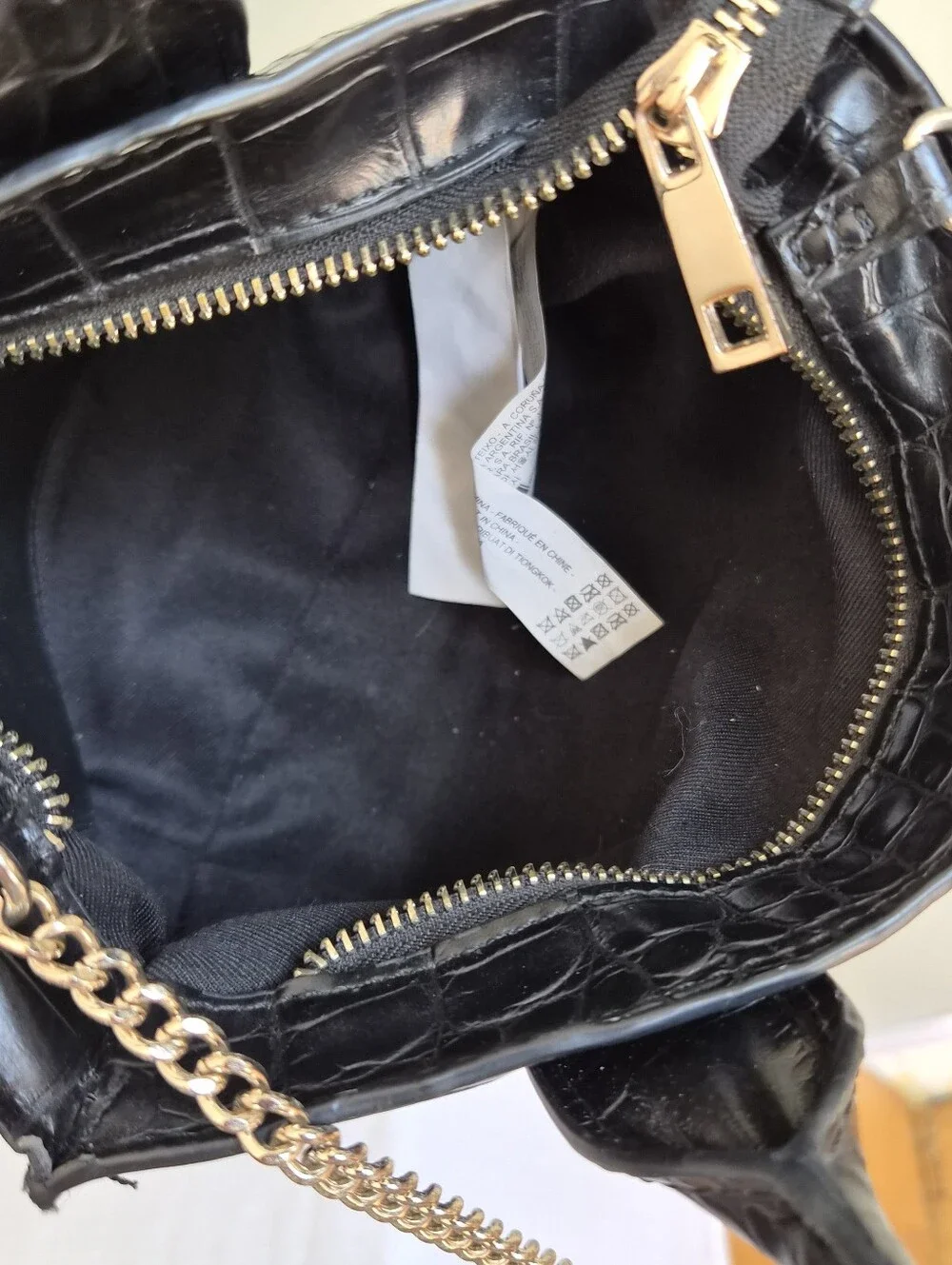 ZARA Black Croc-Embossed Mini Bag with Chain Strap